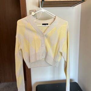 Yellow and White Cropped Cardigan